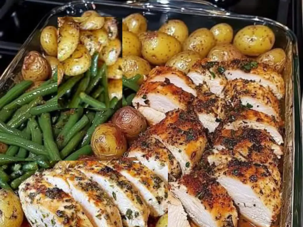 One-pan garlic herb chicken, chicken green beans and potatoes, garlic butter chicken and green beans, one pan lemon garlic butter chicken and green beans, chicken greenbeans potatoes one dish meal, garlic and herb chicken, garlic green beans, how to make garlic green beans, greek chicken and potatoes, one pan garlic and herb roasted chicken and vegetables, greek lemon chicken and potatoes, one pan chicken sausage and potatoes, one pan chicken and sweet potatoes, one pan lemon chicken and potatoes, one pan roast chicken and potatoes